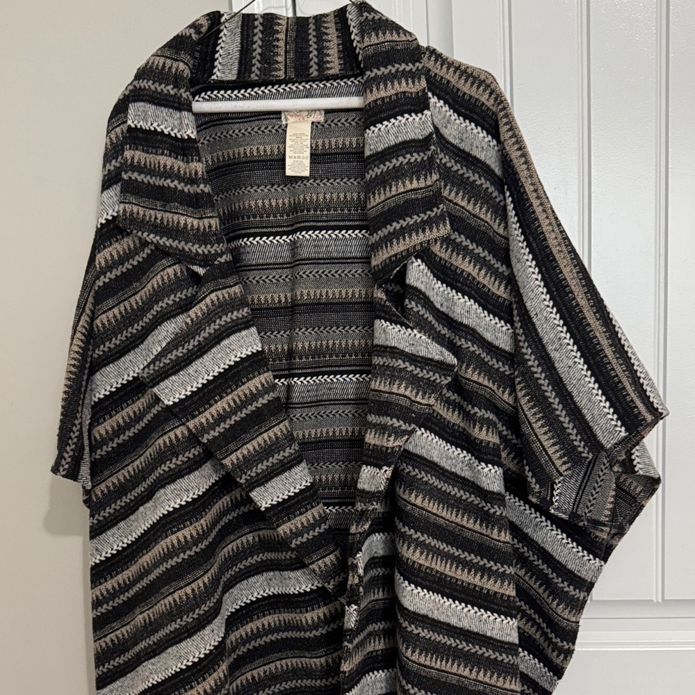 Free People Black and Brown Striped Poncho